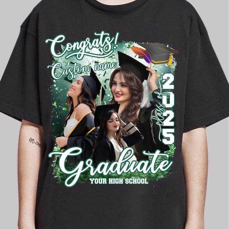 Bootleg Custom Photo Graduation T Shirt Design, Personalized Graduation Shirt Design, Senior of 2025 Custom Gift, Matching Family T-Shirt