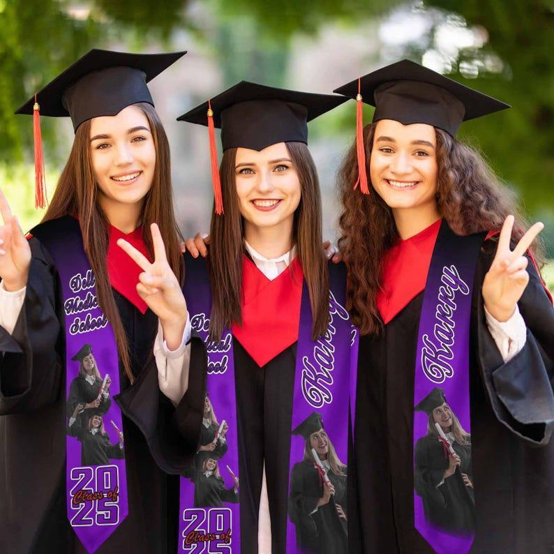 Personalized Graduation Stole Class of 2025, Custom Text Grad Stoles, Graduation Sash Gift for Her Him, School Name Stole, Gift for Graduate