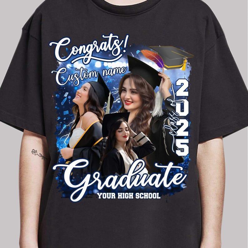 Bootleg Custom Photo Graduation T Shirt Design, Personalized Graduation Shirt Design, Senior of 2025 Custom Gift, Matching Family T-Shirt