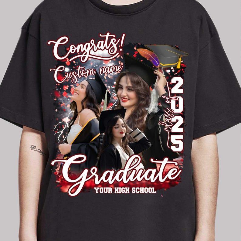 Bootleg Custom Photo Graduation T Shirt Design, Personalized Graduation Shirt Design, Senior of 2025 Custom Gift, Matching Family T-Shirt