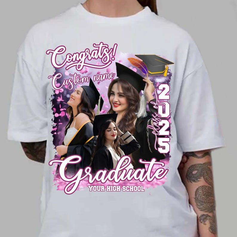 Bootleg Custom Photo Graduation T Shirt Design, Personalized Graduation Shirt Design, Senior of 2025 Custom Gift, Matching Family T-Shirt