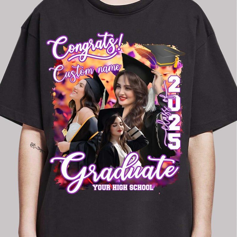 Bootleg Custom Photo Graduation T Shirt Design, Personalized Graduation Shirt Design, Senior of 2025 Custom Gift, Matching Family T-Shirt