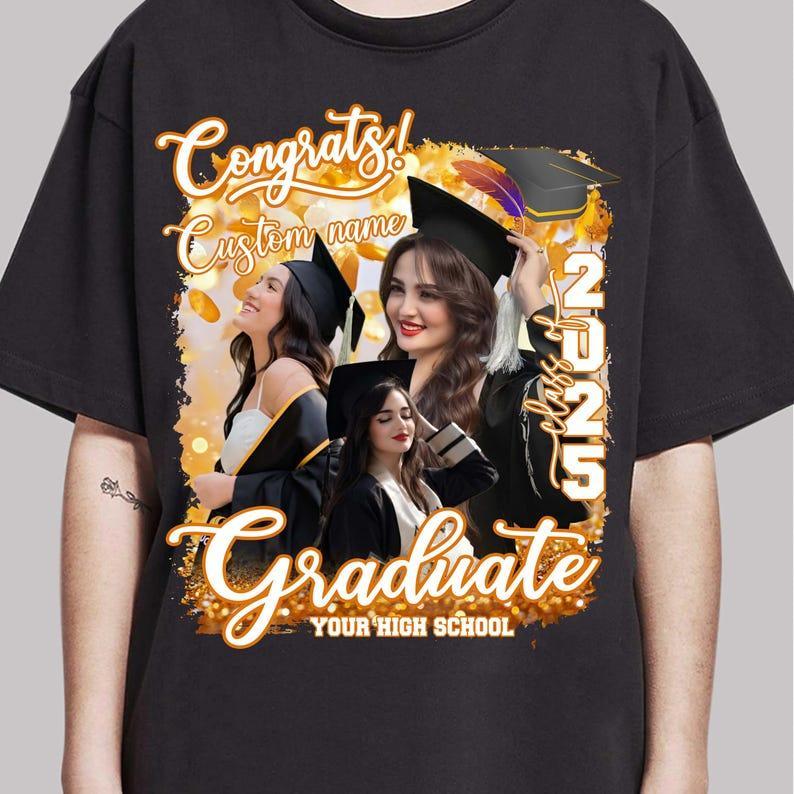 Bootleg Custom Photo Graduation T Shirt Design, Personalized Graduation Shirt Design, Senior of 2025 Custom Gift, Matching Family T-Shirt