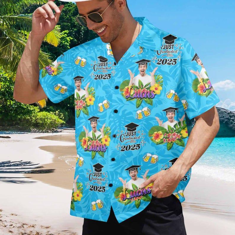 Custom Graduation Shirts for Man Women, Custom Graduate T-Shirt with Face Name, Personalized Graduation Shirt,Personalized Hawaiian Shirt