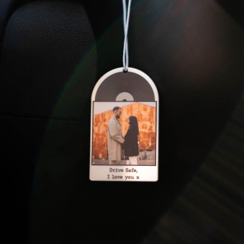 Personalized Vinyl Song Photo Car Ornament Hanging Car Polaroid Any Image Driving Test Pass Gift NFC Song Player Couples Playlist Gift Idea