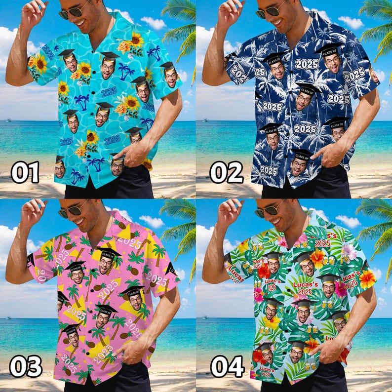 Custom Graduation Shirts for Man Women, Custom Graduate T-Shirt with Face Name, Personalized Graduation Shirt,Personalized Hawaiian Shirt