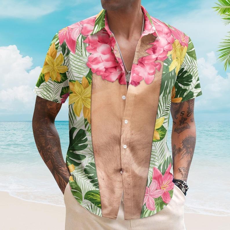 Funny Big Belly Aloha With Tropical Flowers Custom Hawaiian Shirt, Gift For Men, Dad, Funny Beach Shirt for Husband, Summer Party Wear