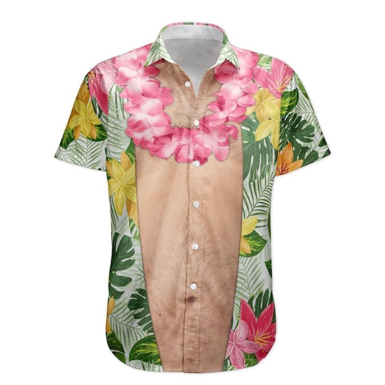 Funny Big Belly Aloha With Tropical Flowers Custom Hawaiian Shirt, Gift For Men, Dad, Funny Beach Shirt for Husband, Summer Party Wear