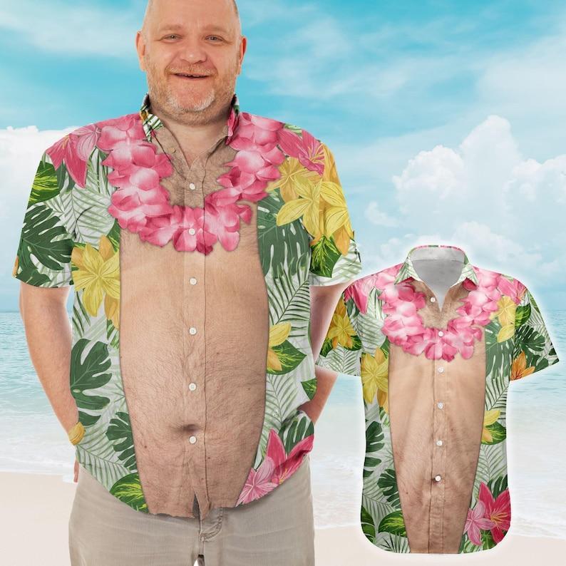 Funny Big Belly Aloha With Tropical Flowers Custom Hawaiian Shirt, Gift For Men, Dad, Funny Beach Shirt for Husband, Summer Party Wear
