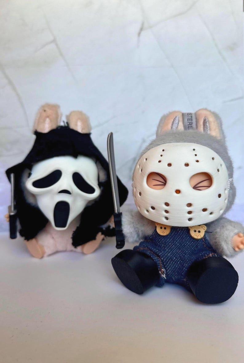 Horror Mask and Outfit Set for Doll, Slasher inspired costumes, Creepy Cute, Spooky Costume for Halloween, 6-Inch Plushie, Goth Theme