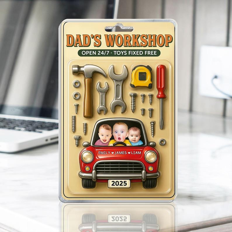 Dad Garage Fathers Day Gift For Dad, Acrylic Plaque Kids Face Car Toy Action Figure Baby Face New Dad Gift, Grandpa Gift, Dads Workshop Sign