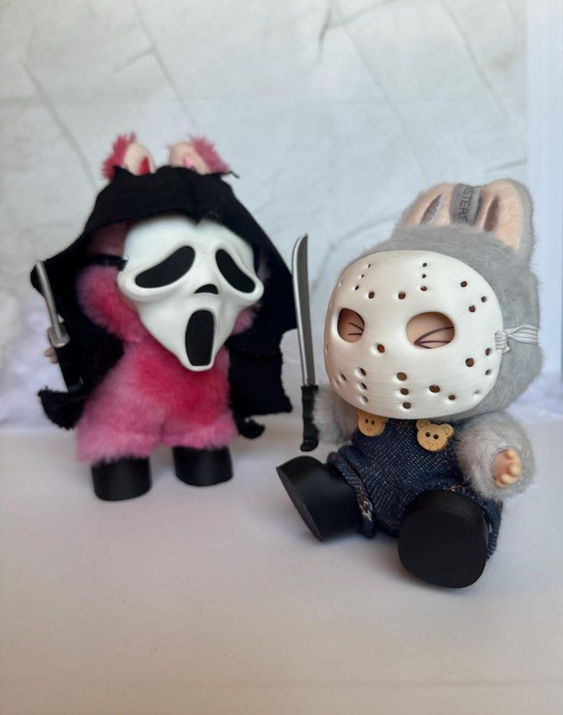 Horror Mask and Outfit Set for Doll, Slasher inspired costumes, Creepy Cute, Spooky Costume for Halloween, 6-Inch Plushie, Goth Theme