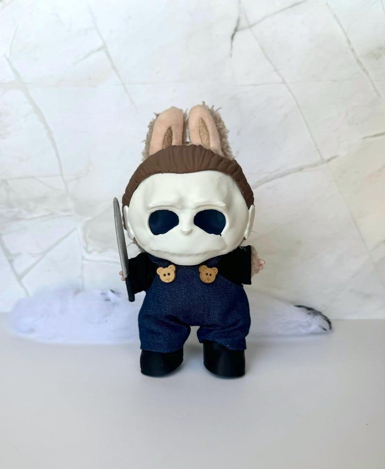 Horror Mask and Outfit Set for Doll, Slasher inspired costumes, Creepy Cute, Spooky Costume for Halloween, 6-Inch Plushie, Goth Theme