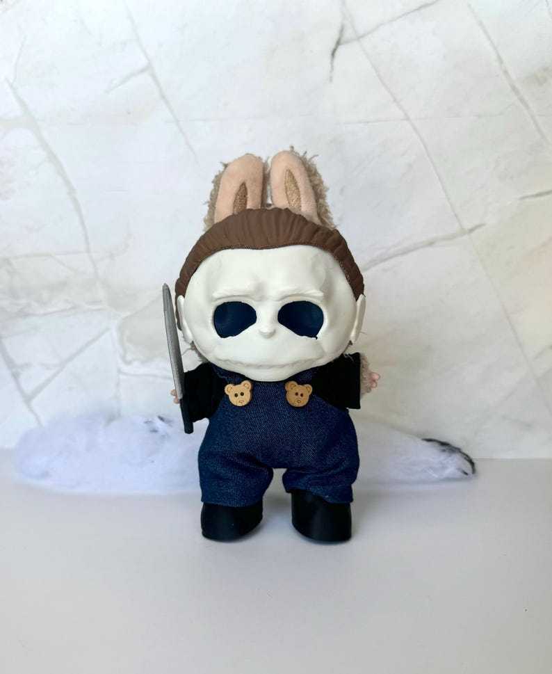 Horror Mask and Outfit Set for Doll, Slasher inspired costumes, Creepy Cute, Spooky Costume for Halloween, 6-Inch Plushie, Goth Theme