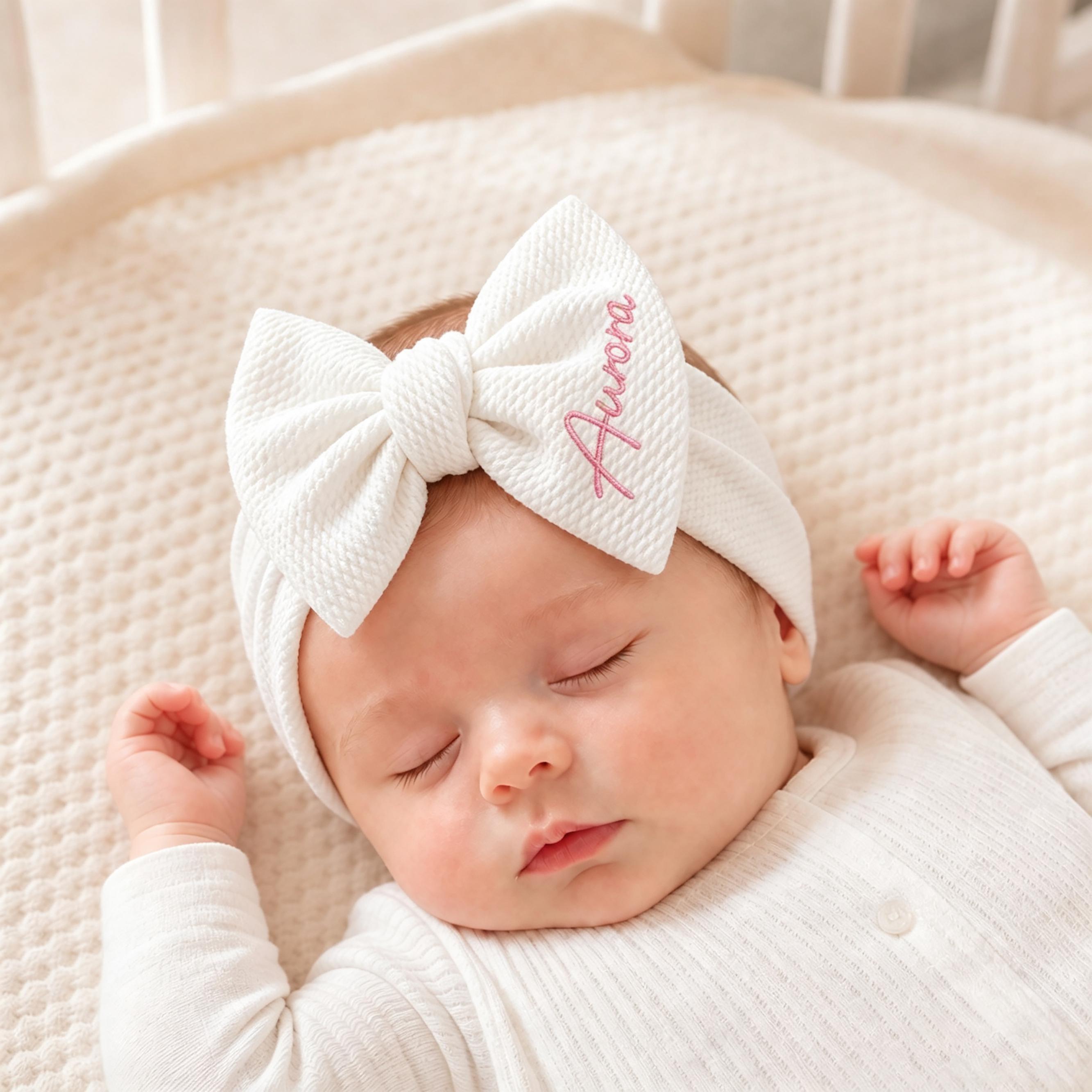 Personalized Embroidered Baby Girl Bow Headband Custom Name Newborn Gift Set Baby Shower Keepsake Gift