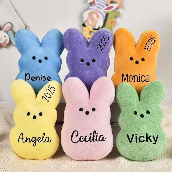 Custom Plushies with Name Easter Rabbits Personalized Easter Gift Peep Plush for Kids - MyFaceBoxer