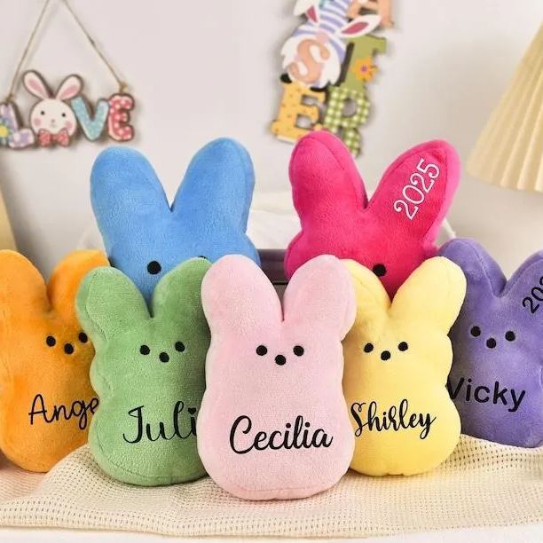 Custom Plushies with Name Easter Rabbits Personalized Easter Gift Peep Plush for Kids - MyFaceBoxer