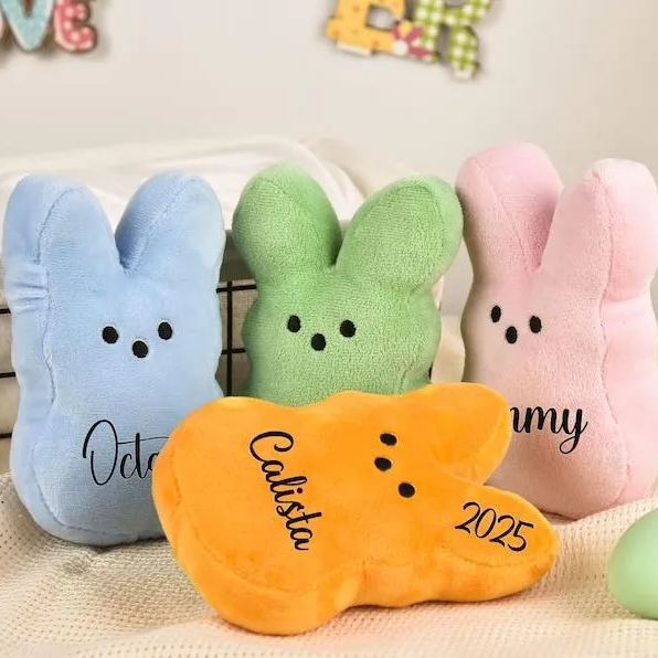 Custom Plushies with Name Easter Rabbits Personalized Easter Gift Peep Plush for Kids - MyFaceBoxer