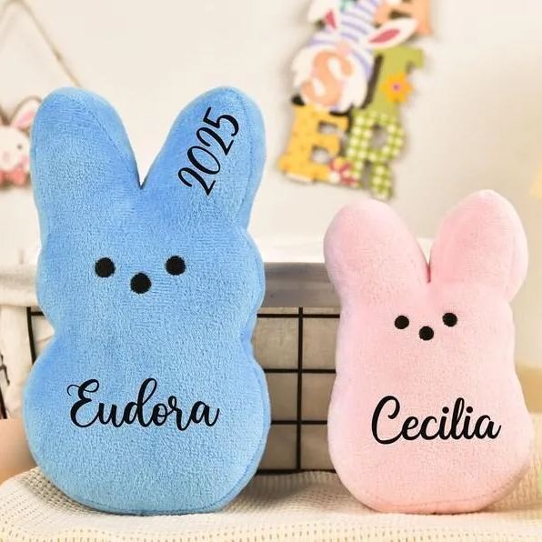 Custom Plushies with Name Easter Rabbits Personalized Easter Gift Peep Plush for Kids - MyFaceBoxer