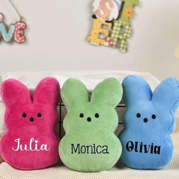 Custom Plushies with Name Easter Rabbits Personalized Easter Gift Peep Plush for Kids - MyFaceBoxer