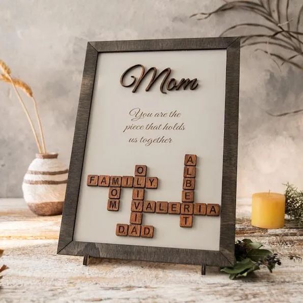 Scrabble Frame Mum the Nanny, Family Name Sign, Gifts for Mom, mother in law gift, Family Tree Gift, Christmas Gifts, Unique Gifts for Mom