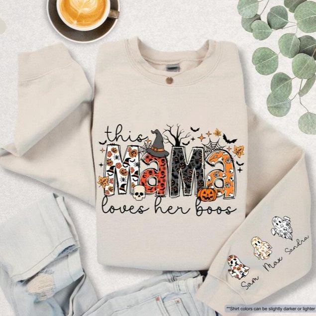 Custom Halloween Mama Sweatshirt, This Mama Loves Her Boos Sweatshirt, Halloween Mama Hoodie, Halloween Mom Gift, Personalized Spooky Mama