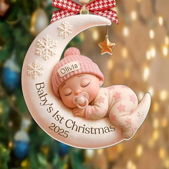Personalized Baby’s First Christmas Acrylic Ornament, Custom Newborn Gift, Baby Shower Gift, Baby 1st Christma, Baby Santa Xmas Keepsake
