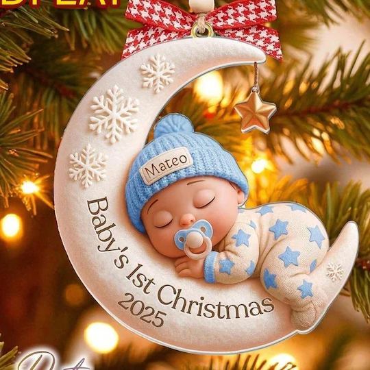 Personalized Baby’s First Christmas Acrylic Ornament, Custom Newborn Gift, Baby Shower Gift, Baby 1st Christma, Baby Santa Xmas Keepsake
