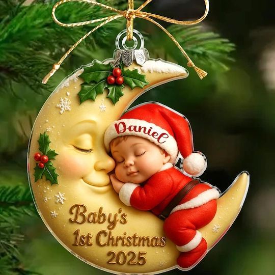 Personalized Baby’s First Christmas Acrylic Ornament, Custom Newborn Gift, Baby Shower Gift, Baby 1st Christma, Baby Santa Xmas Keepsake