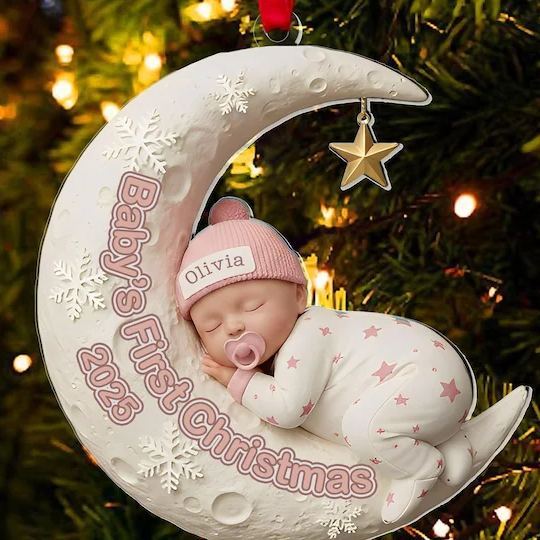 Personalized Baby’s First Christmas Acrylic Ornament, Custom Newborn Gift, Baby Shower Gift, Baby 1st Christma, Baby Santa Xmas Keepsake