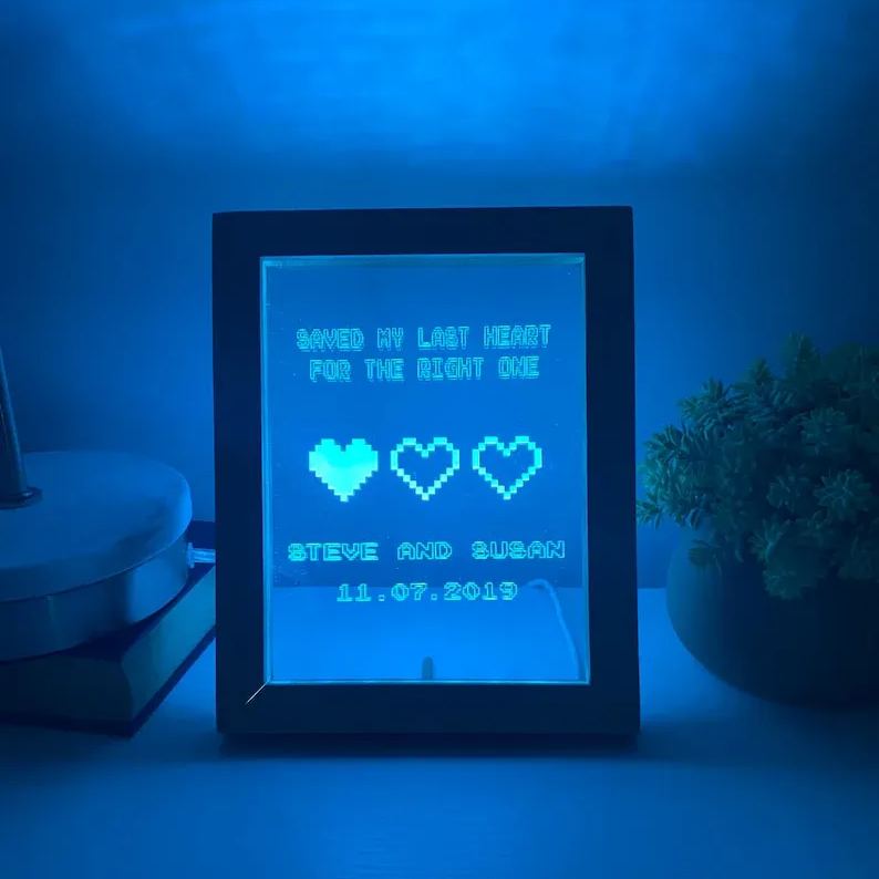8 Bit Heart Night Light - Gamer Heart Gifts - Retro Night light - Anniversary Gift - Saved My Last Heart - Wedding Gift - 8 Bit Light