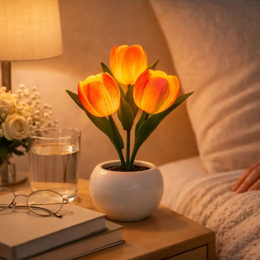 LED Tulip Night Light  Dimmable Plug-in Romantic Flower Lamp Artificial Bloom Mother's Day Gift