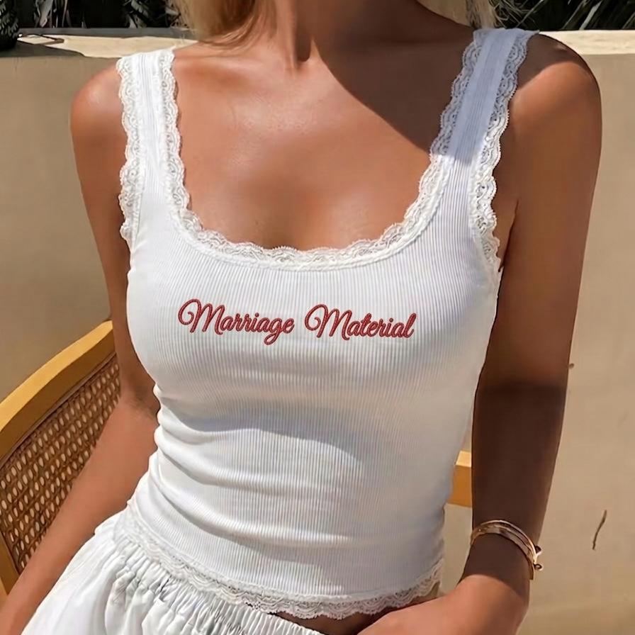 Personalized Embroidered Lace Tank Top, Personalized Embroidery Modal Tank Top, Bachelorette Party Gift, Gift