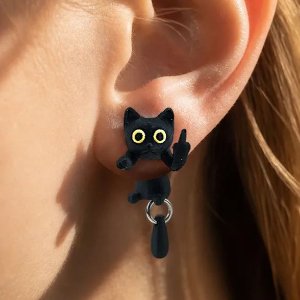 Black Cat Middle Finger Earring