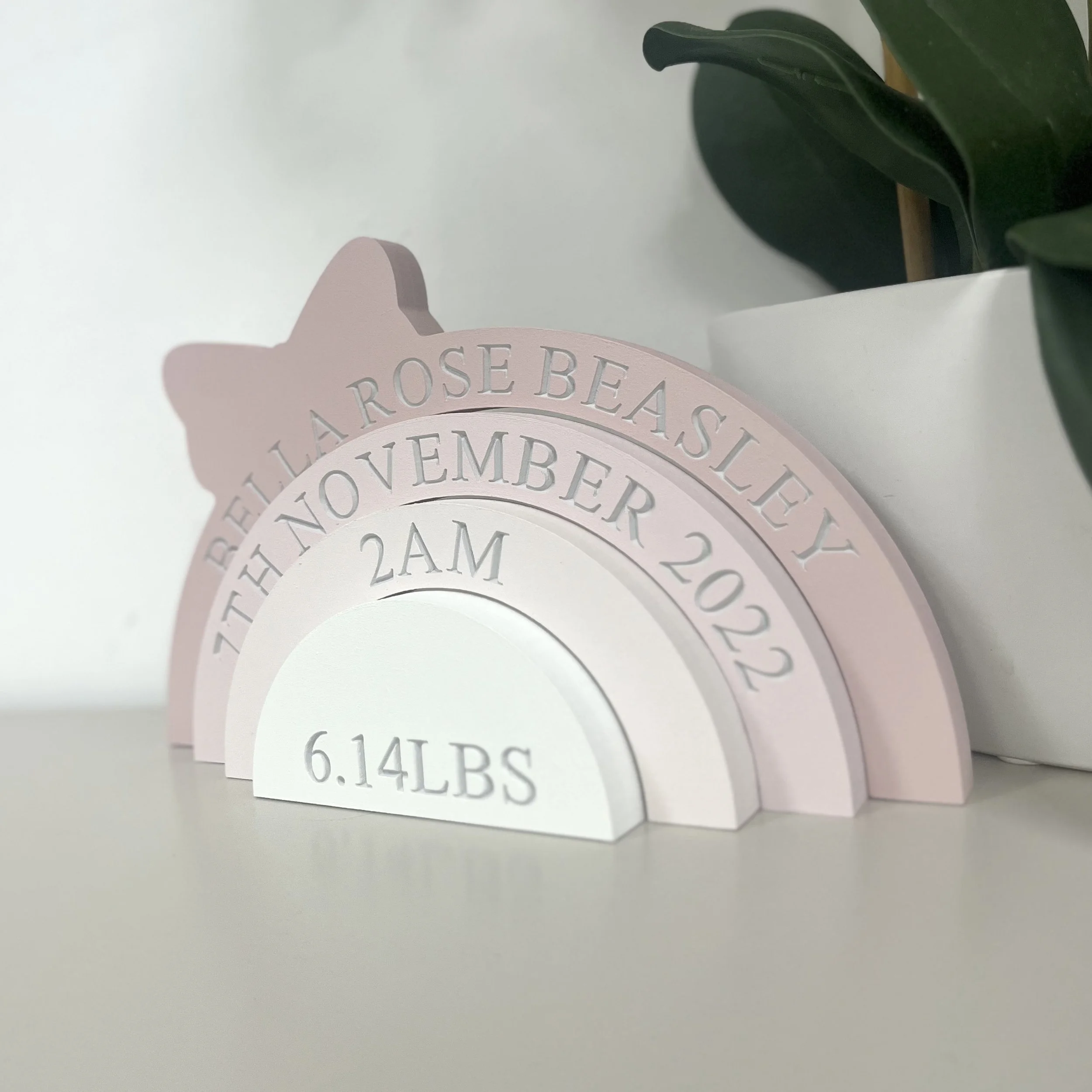 Personalized Blush Pink Bow Rainbow Stacker 4-tier Baby Keepsake