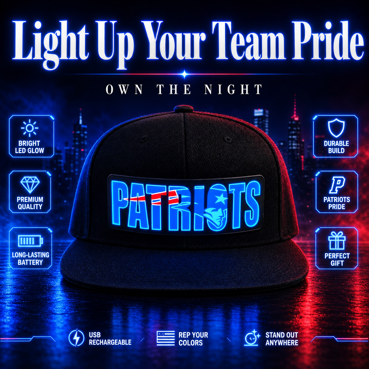Football Fan LED Light-Up Snapback Cap