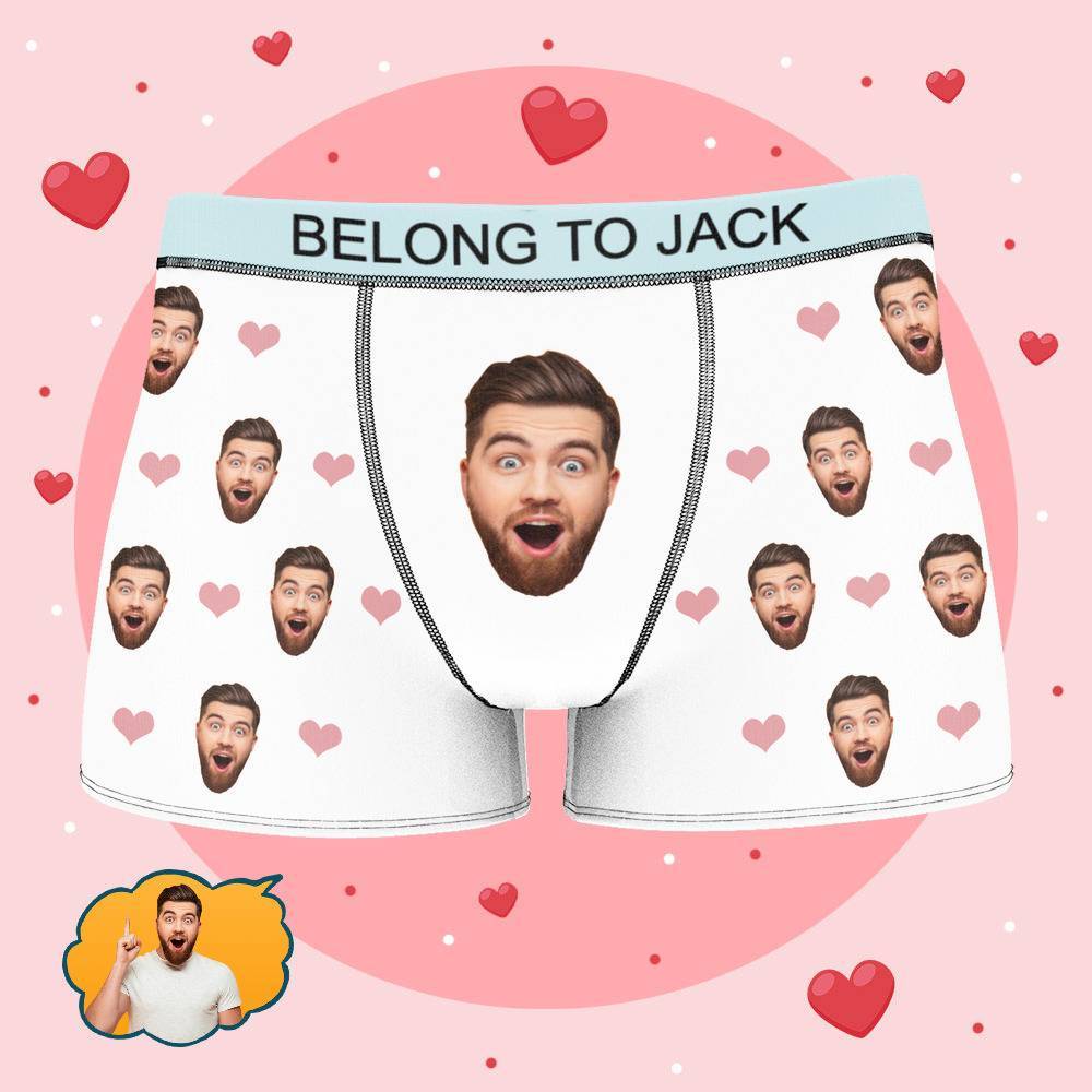Personalized Property of Jack Boxer Custom Name Face Boxer with Text Inscribed Waist Anniversary Gifts for Boyfriend. - MyFaceBoxer