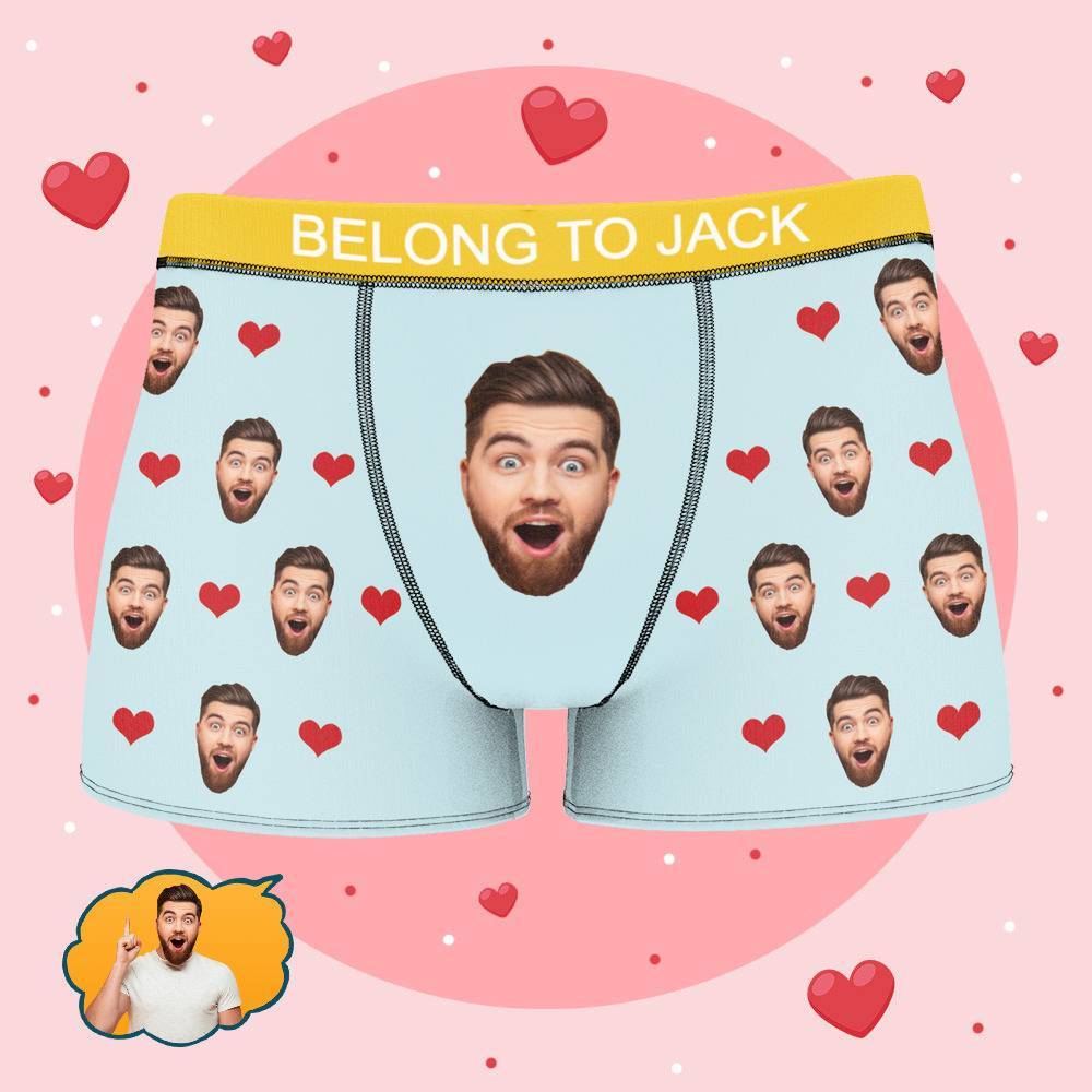 Personalized Property of Jack Boxer Custom Name Face Boxer with Text Inscribed Waist Anniversary Gifts for Boyfriend. - MyFaceBoxer