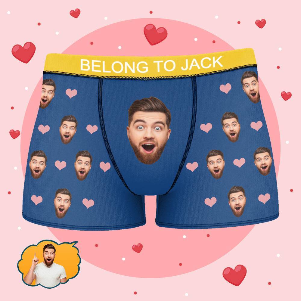 Personalized Property of Jack Boxer Custom Name Face Boxer with Text Inscribed Waist Anniversary Gifts for Boyfriend. - MyFaceBoxer