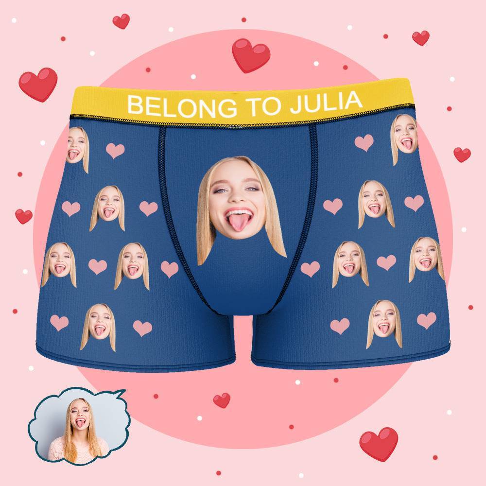 Personalized Property of Julia Boxer Custom Name Face Boxer with Text Inscribed Waist Anniversary Gifts for Boyfriend. - MyFaceBoxer
