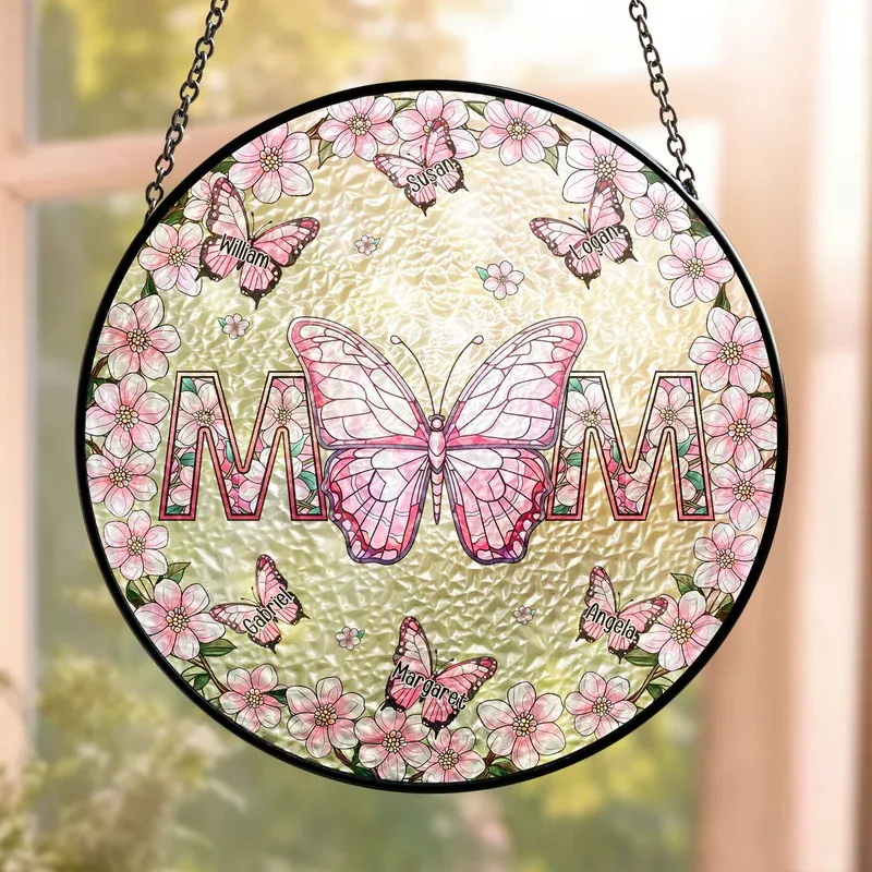 Mom Gifts Butterflies - Personalized Stained Glass Window Hanging Suncatcher