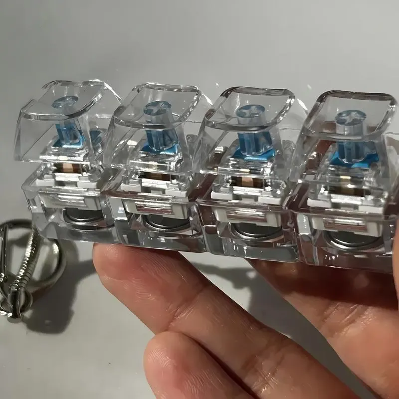 2025 New Stress-relieving toy mechanical keyboard, crystal keycaps with LED lights, transparent design, keyboard keychain
