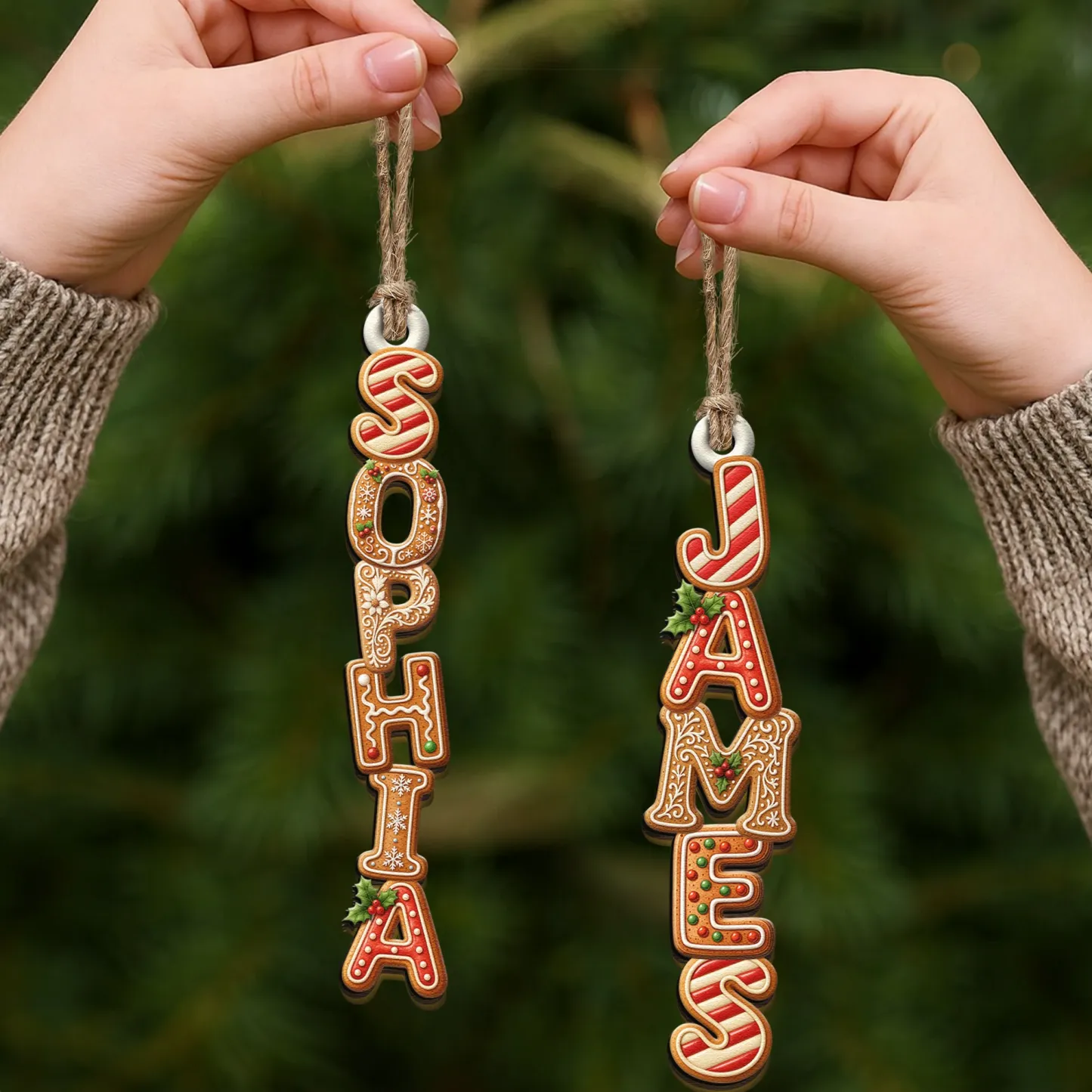 Custom Gingerbread Letter With Name For Family, Kids - Personalized Family Wooden Ornament, Christmas Stocking Tag, Name Ornament