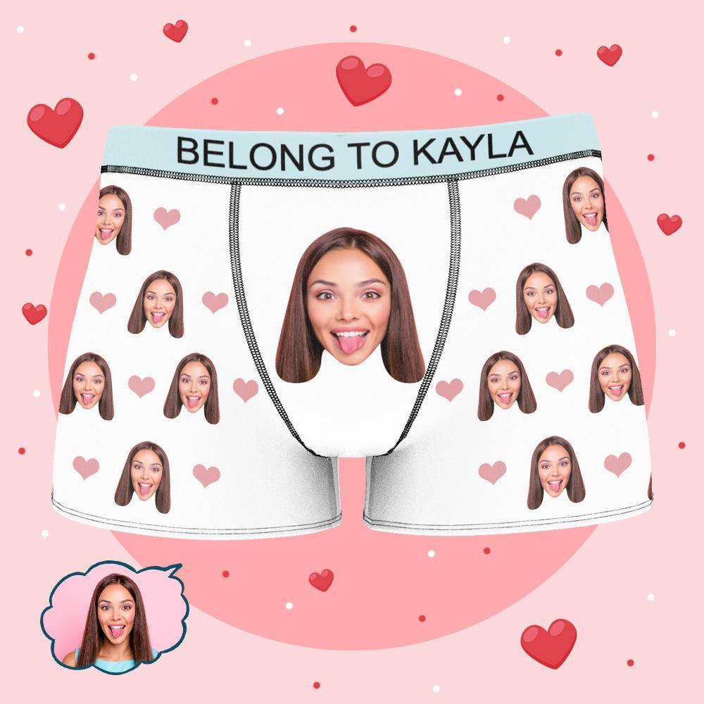 Personalized Property of Kayla Boxer Custom Name Face Boxer with Text Inscribed Waist Anniversary Gifts for Boyfriend. - MyFaceBoxer