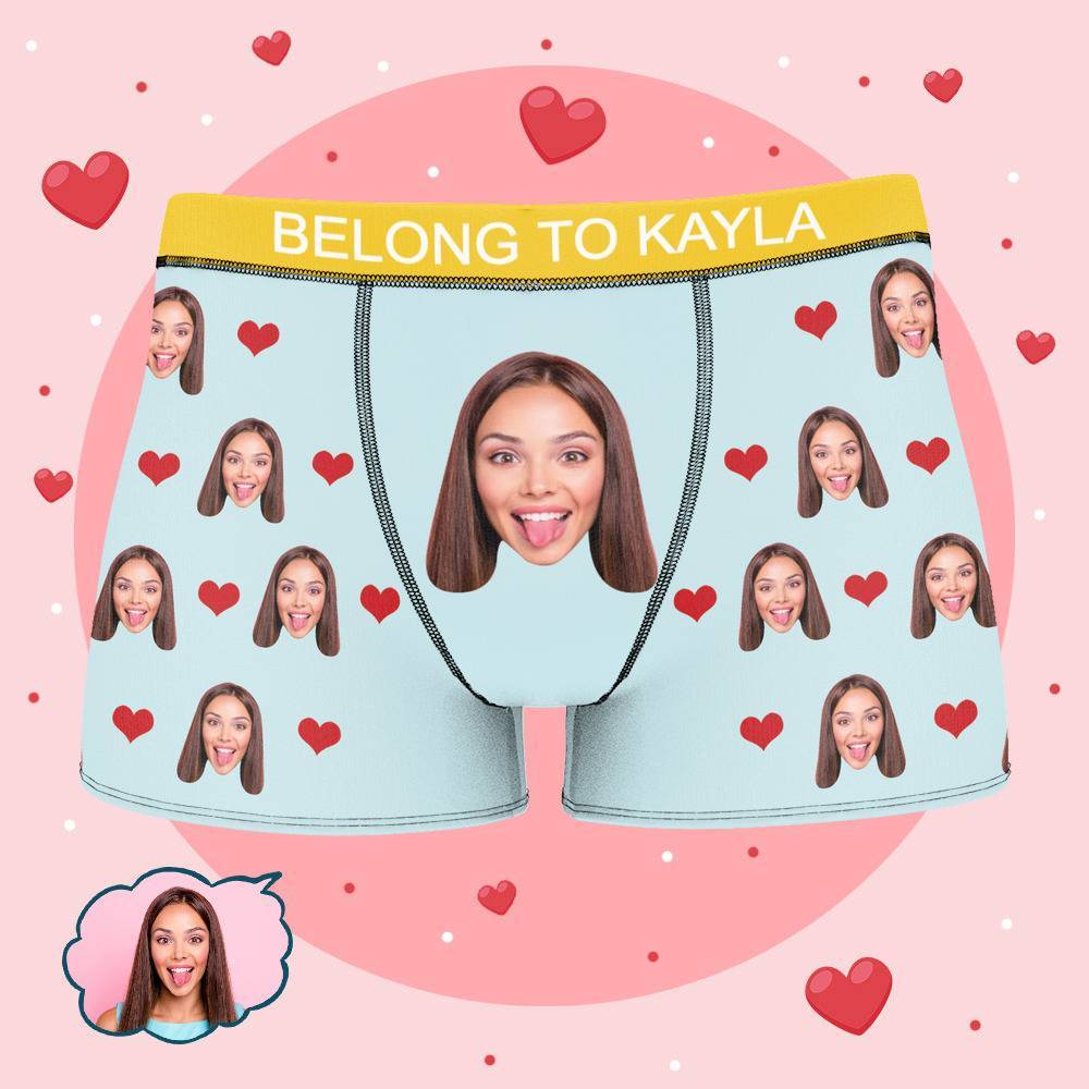 Personalized Property of Kayla Boxer Custom Name Face Boxer with Text Inscribed Waist Anniversary Gifts for Boyfriend. - MyFaceBoxer
