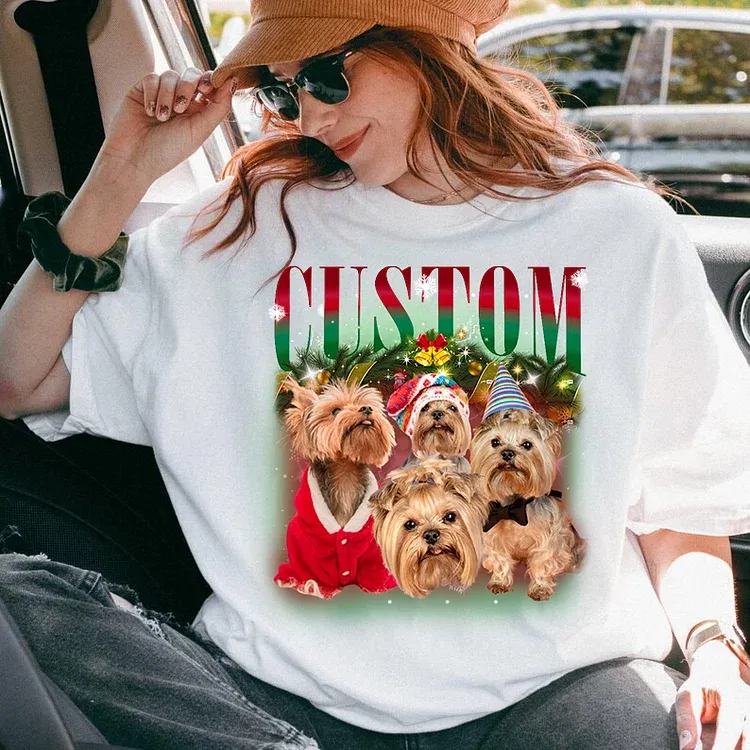 Custom Pet Photo Christmas Bootleg Tee Retro Bootleg Dog Shirt