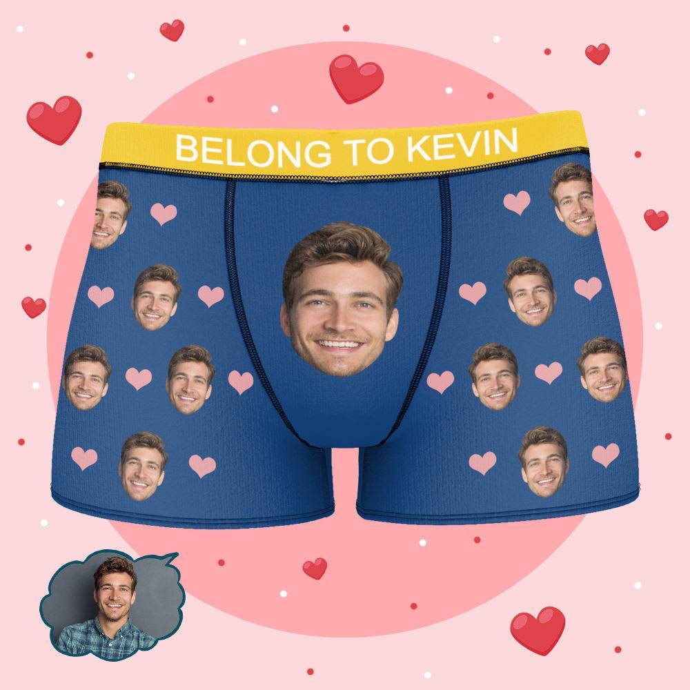 Personalized Property of Kevin Boxer Custom Name Face Boxer with Text Inscribed Waist Anniversary Gifts for Boyfriend. - MyFaceBoxer