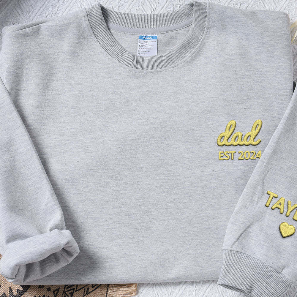 Personalized Dad Embroidered Sweatshirt With Date Custom Sleeve With Kid's Name