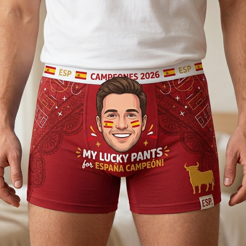 Custom Face Men's Boxer Briefs My Lucky Pants for Spain/France Fans Soccer Football 2026