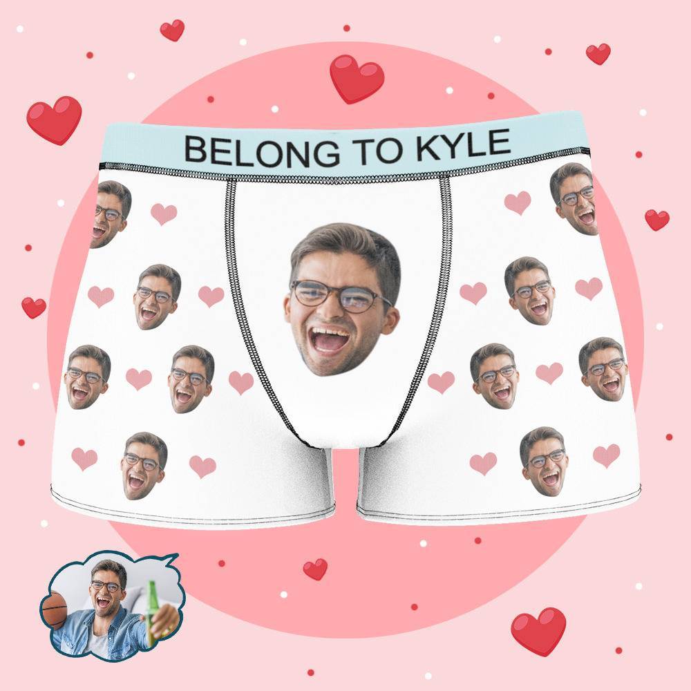 Personalized Property of Kyle Boxer Custom Name Face Boxer with Text Inscribed Waist Anniversary Gifts for Boyfriend. - MyFaceBoxer